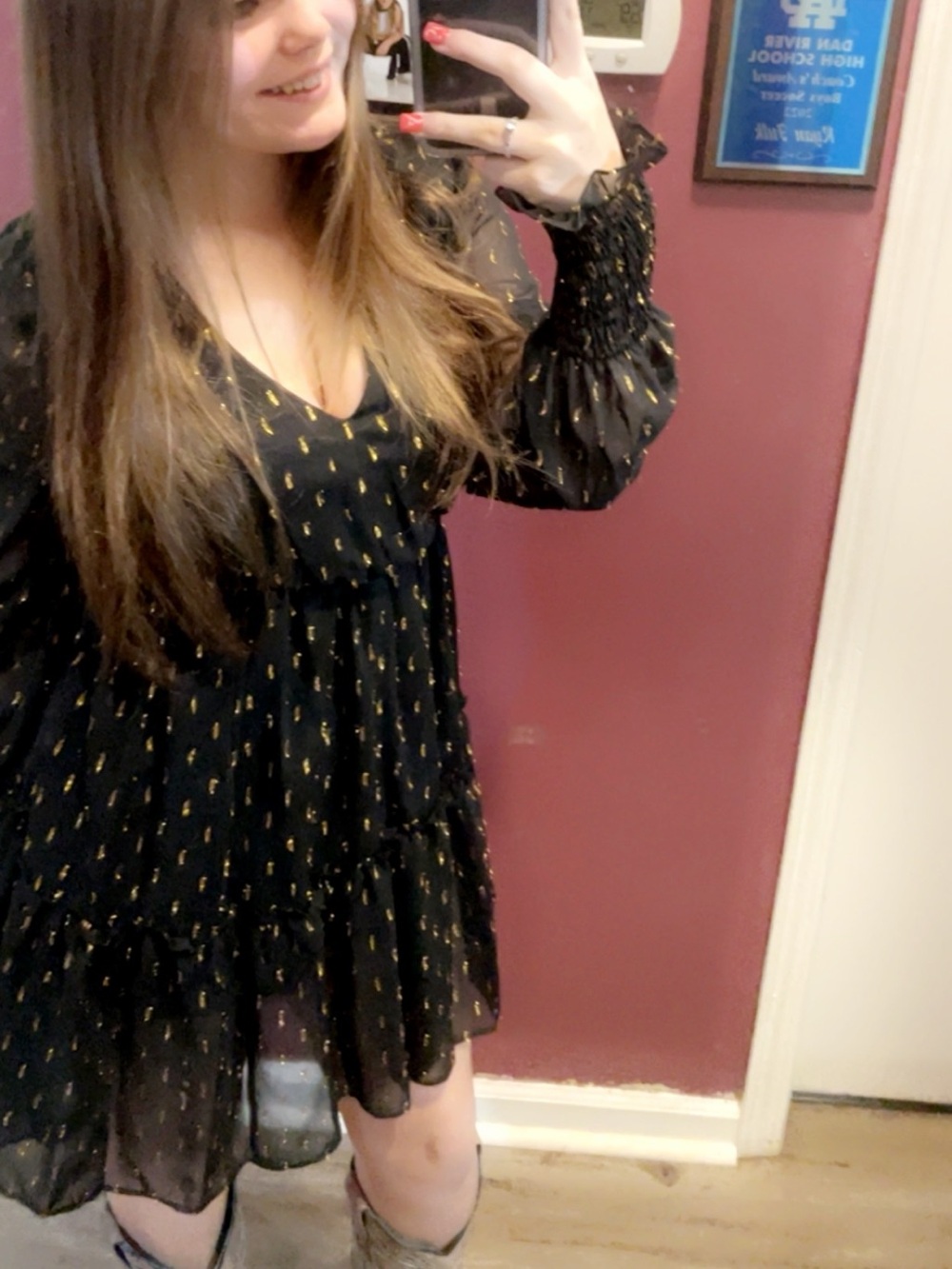 black and gold dress.